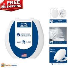 Durable White Slow Close Toilet Seat with Quick Clean Hinges, Round Design