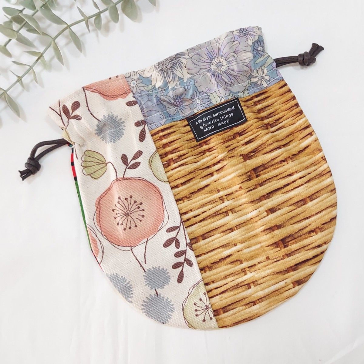 Patchwork Drawstring Bag Kinchaku Drawstring Acce… - image 1