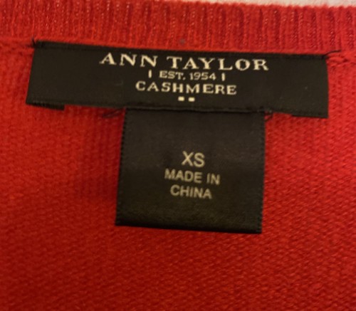 Ann Taylor maglione 100% cashmere donna XS scollo a V rosso - Foto 2 di 3