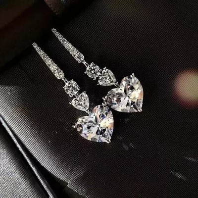 3Ct Heart Cut Lab-Created Diamond Drop/Dangle Earrings In 14k White Gold Plated