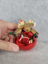 Decorative Moose Figure On Red Plastic Ball Christmas Tree Ornament 3''