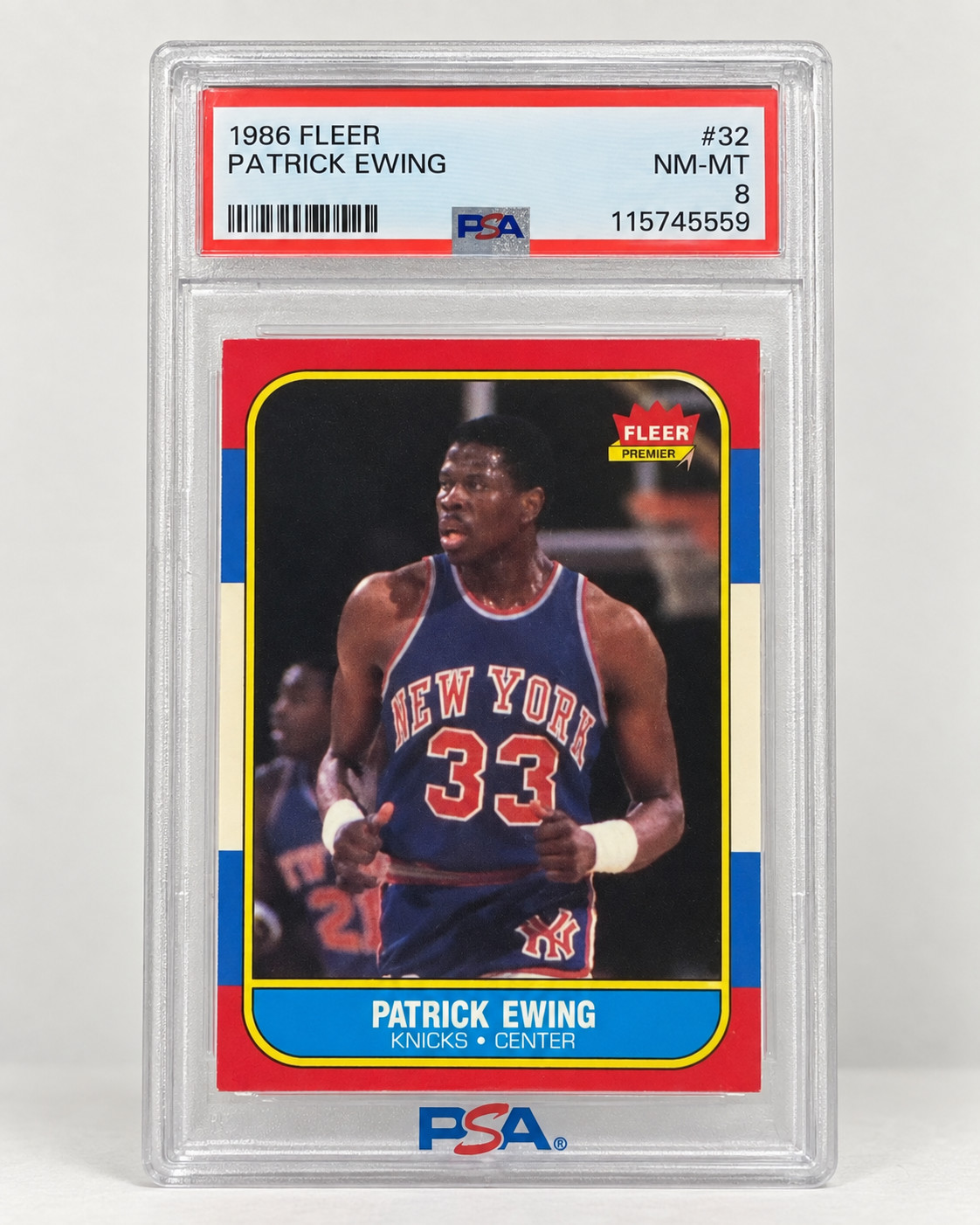 1986-87 Fleer - Patrick Ewing #32 (RC) PSA 8