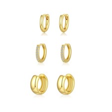 3 Pairs 14K Gold-Plated Gold Earrings for Women Trendy Earring Set Dainty Cubic