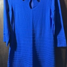 Appraisal Royal Blue Knit Dress Large Ribbed Pleated Stretch Midi