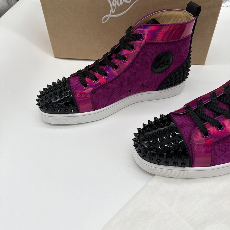 CHRISTIAN LOUBOUTIN 尺码 11 Lou Spikes 2 紫色黑色绒面革运动鞋 全新无标签 — 第 2/4 张图片