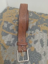 Mens Leather Belt With Inside Zip Money Pocket Brown Leather *FLAWS* Weaved