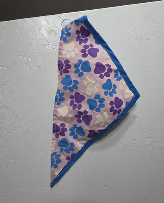 Cotton Dog Bandana/Scarf Size S White Blue Purple Paw Prints Theme