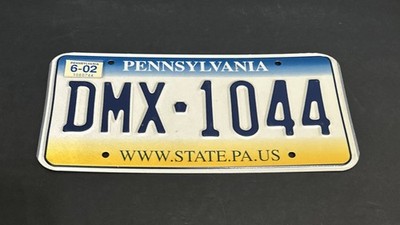 Pennsylvania License Plate, DMX - 1044 WWW.STATE.PA.US — Excellent