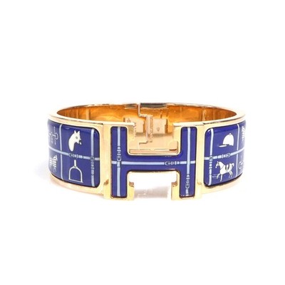 Auth HERMES Clic Clac H Bangle  Bracelet Gold/Blue/Off White Metal -e61067a