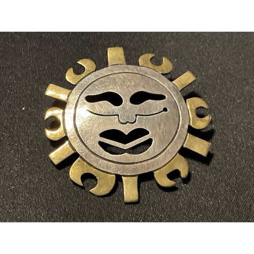 925 Silver and Brass Vintage Aztec Sun Beam Brooch/Pendant