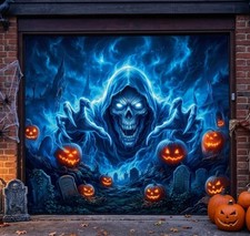 Halloween Garage Door Cover 7X8 Ft - Garage Door Halloween Cover, Scary Ghost La