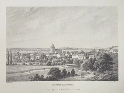 antike Grafik/historische Stadtansicht: Neustadt Eberswalde Brandenburg um 1860 - Bild 1 von 4