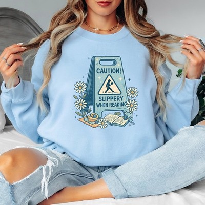Achtung Slippery beim Lesen Damen Sweatshirt Buchliebhaber Damen Pullover