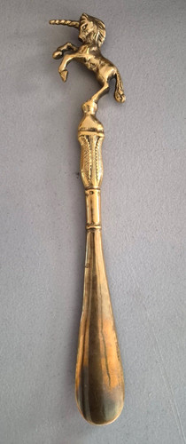 VINTAGE SOLID BRASS UNICORN SHOEHORN 11.25"