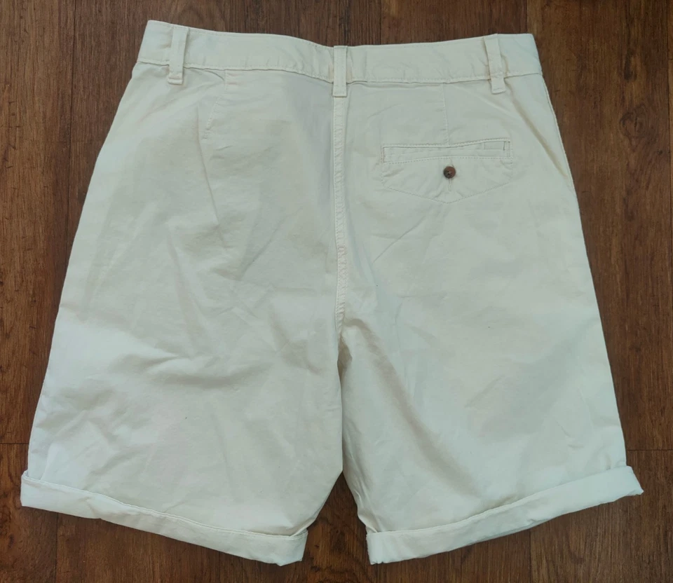 M&S Cotton Rich Tea Dyed Chino Shorts UK 12 Reg - Soft White - Image 4 of 4