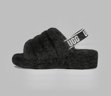 UGG Women's FLUFF YEAH Slide Wedge Sandal Slipper S/N 1095119 size 9 Black