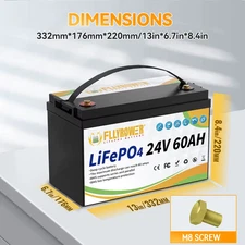 24V 60AH Lifepo4 Battery Pack with 60A BMS 8000+ Cycles for RV Campers Off-Road 