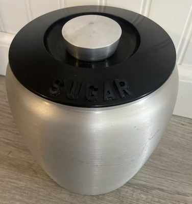 Vtg Kromex Spun Aluminum Sugar Canister Black Lid 1950's MCM Cottage Decor