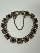 Vintage Victorian Revival Signed GOLDETTE NY Slide Chain Purple Bracelet