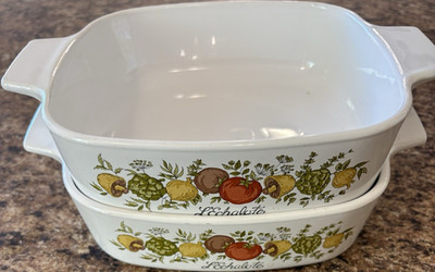 CorningWare L'Echalote White Square Casserole Dishes 1 Qt & 2 Qt Handles