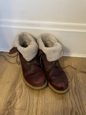 Timberland Women's Shearling Lace Up Ankle Boots Burgundy Size UK 6 - #1008