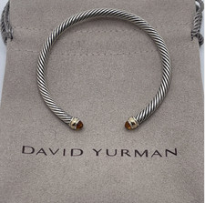 David Yurman 4mm Cable 925 Sterling Silver Citrine and 18K Yellow Gold Bracelet