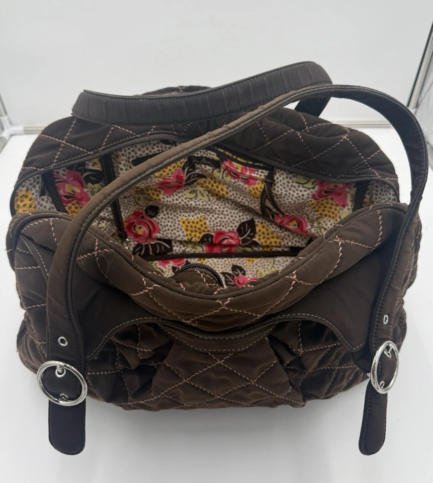 Vera Bradley Make A Change Floral & Brown Quilted Diaper Bag W/ Changing Pad
Opens in a new window o
