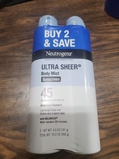2PK Neutrogena Sheer Body Mist Sunscreen Spray SPF 45 5oz Exp Date 11/2026