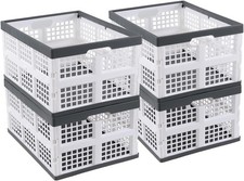 34 L 4-Pack Plastic Collapsible Storage Crate, Folding Stackable Milk Crates