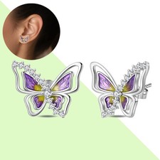 PANDACH 925 Sterling Silver Tiny Butterfly Stud Earrings For Women Jewelry Gifts
