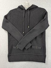 Banana Republic Sweater Mens Medium Gray Hooded Waffle Knit Pullover Pockets