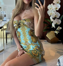 Dolce & Gabbana Scarfs Print D&G SS2012 Strapless Silk Mini Dress IT38