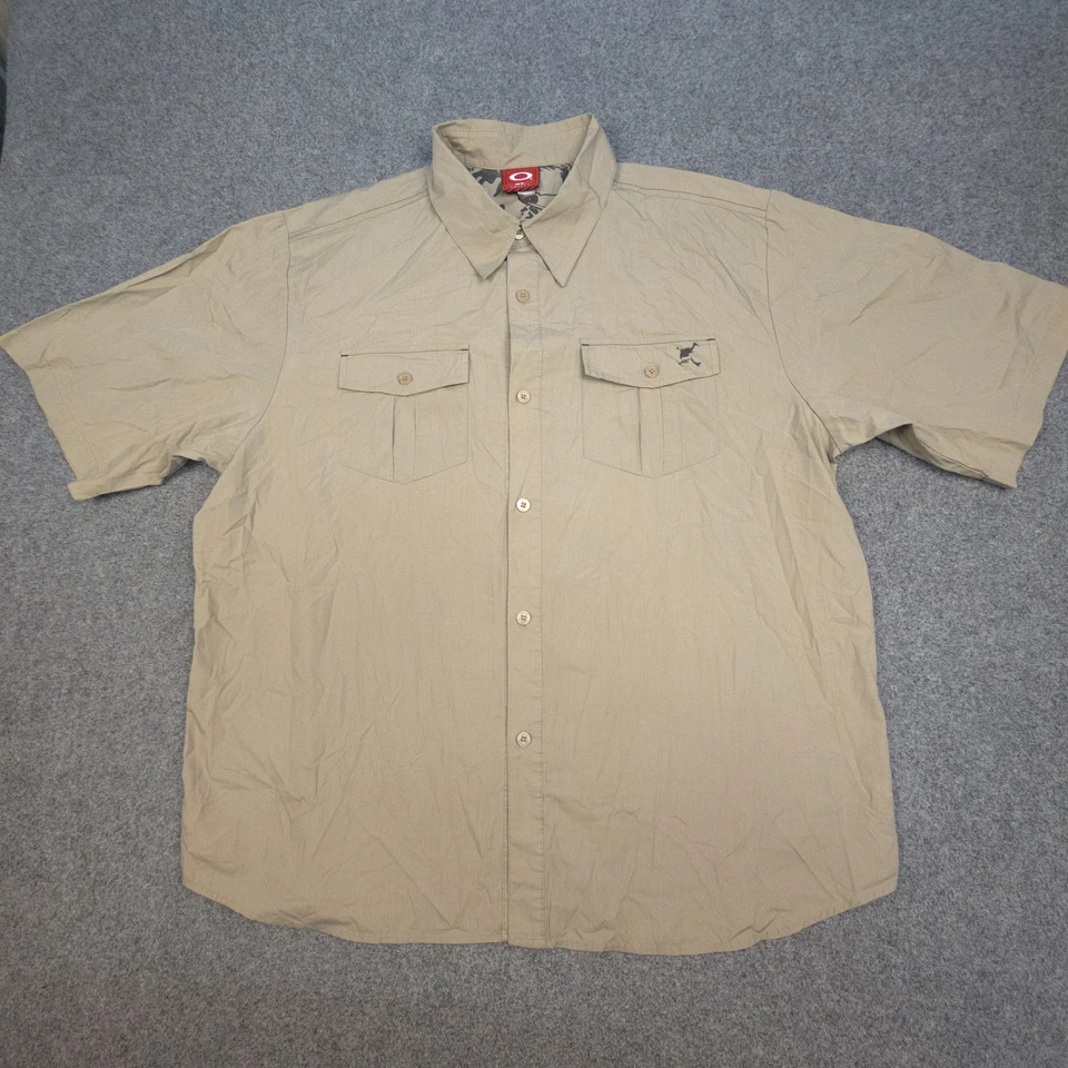 Camisa Oakley Para Hombre XLARGE Beige Manga Corta Abotonada Algodón Ropa de Trabajo Talla XL Foto 2 de 4