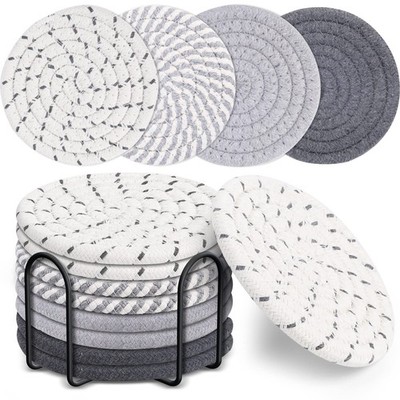 8 Pcs Drink Coasters with Holder, 4 Colors Absorbent Coasters, Minimalist Cot...