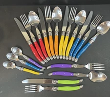 Laguiole Rainbow Flying Colors Flatware 19 Pieces Knives Forks Spoons READ