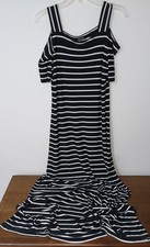 Nine West Black White Striped Cold Shoulder Stretch Short Sleeve Dress Size 6
