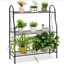 3-Tier Metal Plant Stand Shelf Flower Rack Pot Holder Scrollwork Design