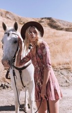 Spell & the Gypsy Collective Rosa 90's Mini Dress Blush Floral Boho EUC Size S