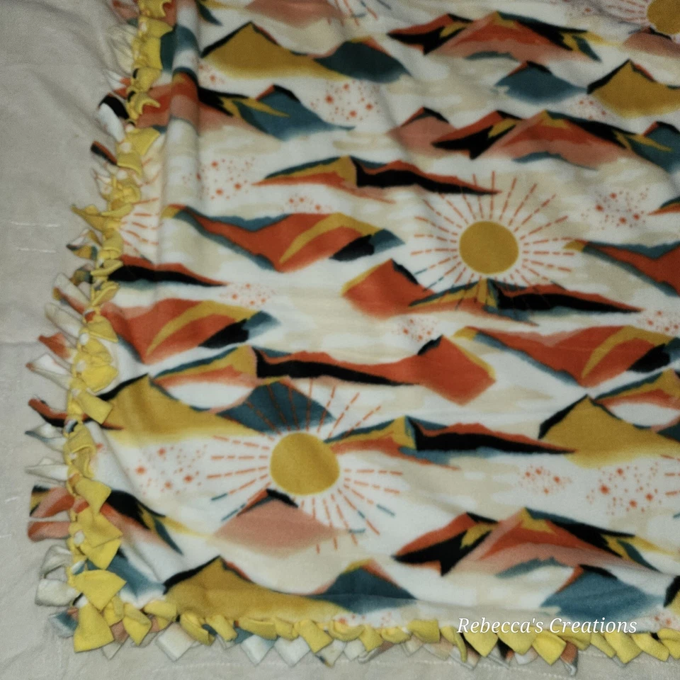 Mountain Sunrise - 套装印花手工领带毯超大羊毛扔 45"X 60"  — 第 2/4 张图片