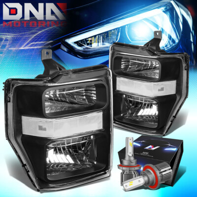 FOR 2008-2010 SUPER DUTY F250/350/450/550 HEADLIGHTS W/LED KIT+COOL FAN BLACK