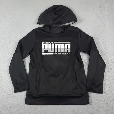 Puma Sweater Boys Medium Black Casual Pullover Hoodie Sweatshirt Kids *
