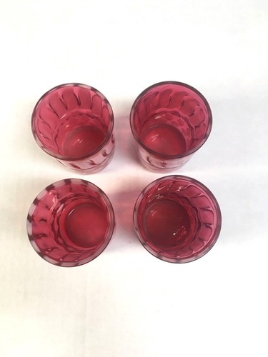 Set of 4 Fenton Stars & Stripes Cranberry/Opalescent Glass Tumblers 3 1/2" Tall - Picture 6 of 8