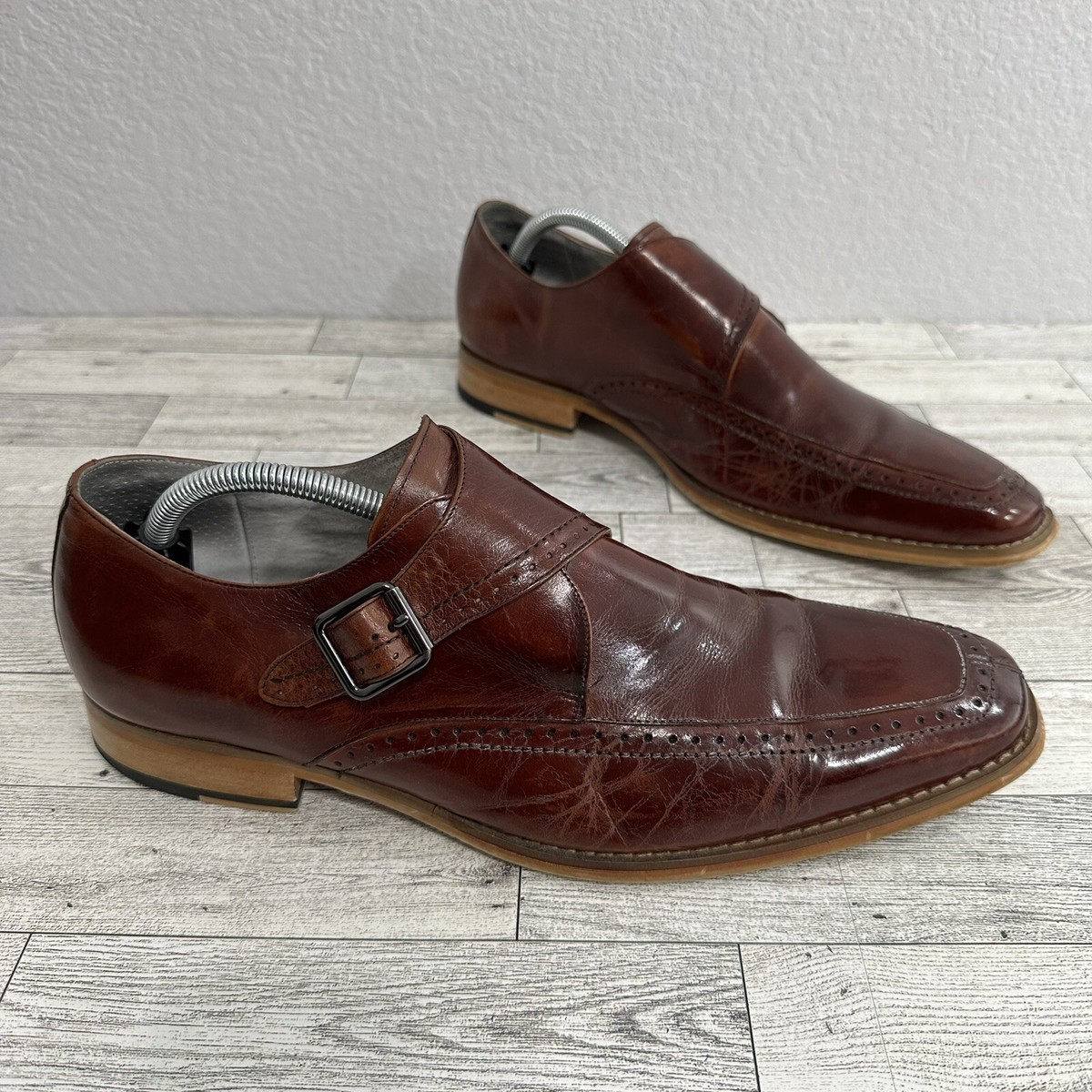 Giovanni Baron Monk Strap‎ Wingtip Loafers Burgundy Leather Men\'s 9 Giovanni Baron Monk Strap Wingtip Loafers Burgundy Leather  main image 4