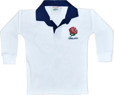 Boys England Rugby Shirt White with rose Long Sleeve Kids Sports Jersey Unisex