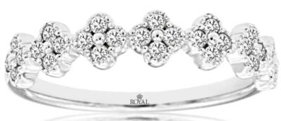 ESTATE .28CT DIAMOND 14KT WHITE GOLD 3D ROUND CLASSIC MULTI FLOWER FUN LOVE RING