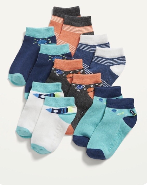 Old Navy Toddler Boys Size 12-24 Months ~ 6 pair Ankle Socks ~ Space Rockets