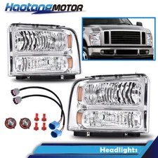 Pair Chrome Headlights Lamp Fit For 1999-04 Ford F250 F350 Super Duty Excursion