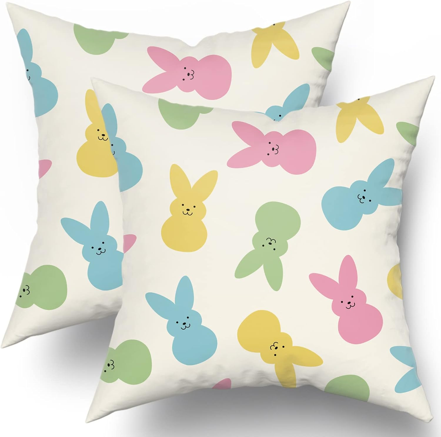 20x20 Easter Pillow Covers Set of 2 - Spring Bunny Print Colorful Decor