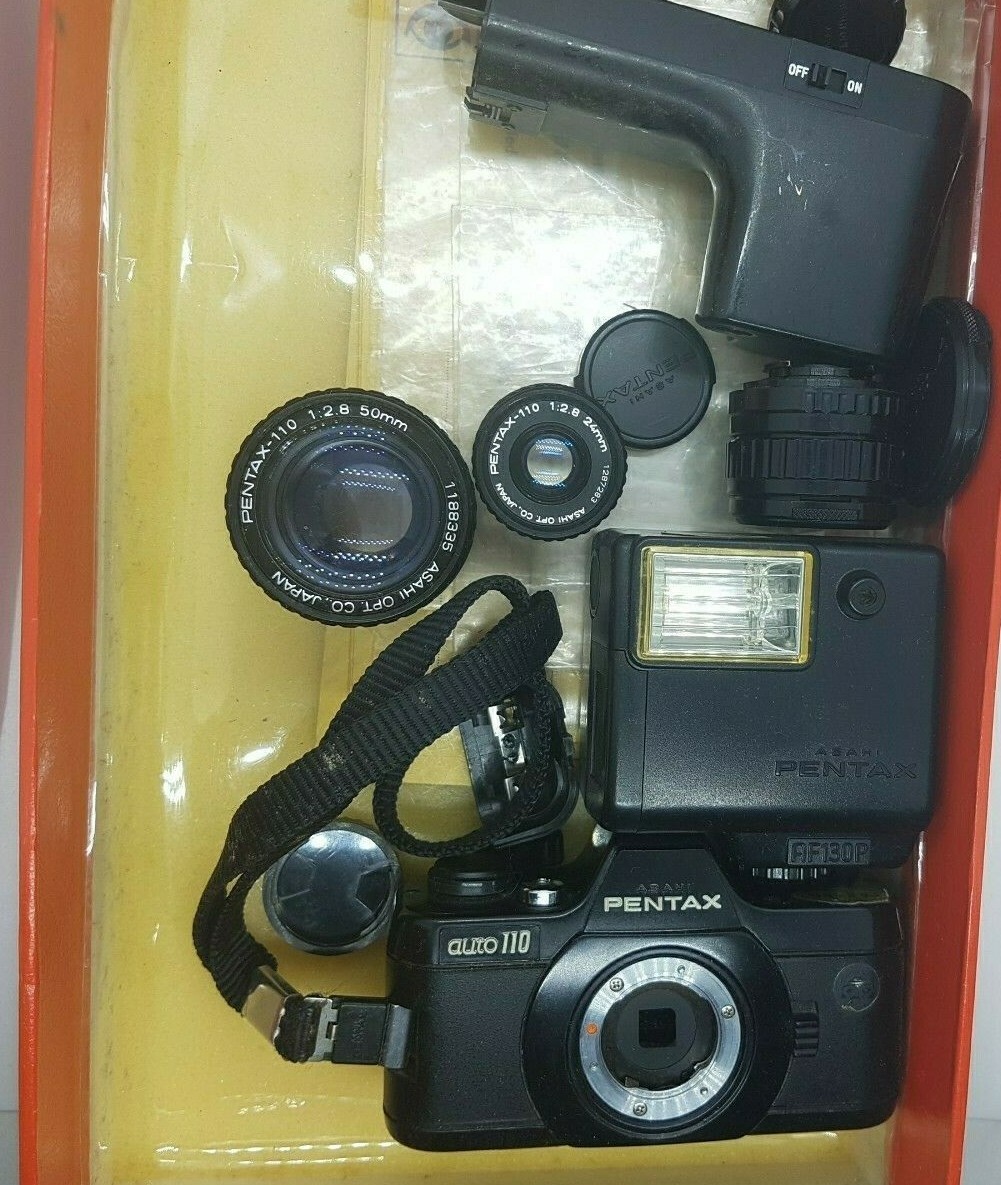ペンタックス auto 110 AF100P Pentax Auto 110 + AF 130P Flash + Winder +50mm +24mm +18mm +COA +