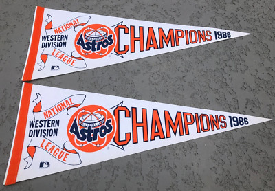 VINTAGE SET 2 MLB HOUSTON ASTROS 1986 NATIONAL CHAMPIONS PENANTS